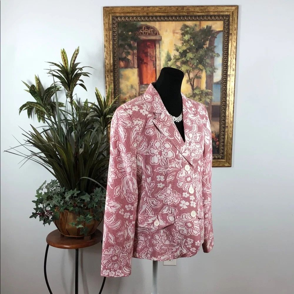 Joni B. Elegant Pink Floral Women's Blazer‎ 2 Flap Pocket 3 Buttons Collared
